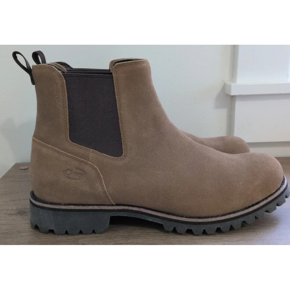 Chaco Men's Fields Chelsea Waterproof Boots Size 10.5 Tan Leather Suede Lug-Sole